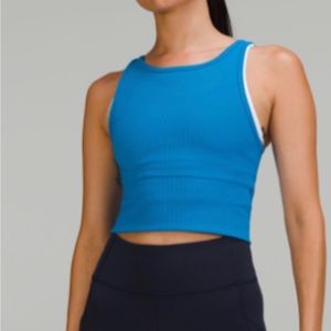 NWT Lululemon Power Pivot Ribbed Tank Top, Size 6, poolside blue